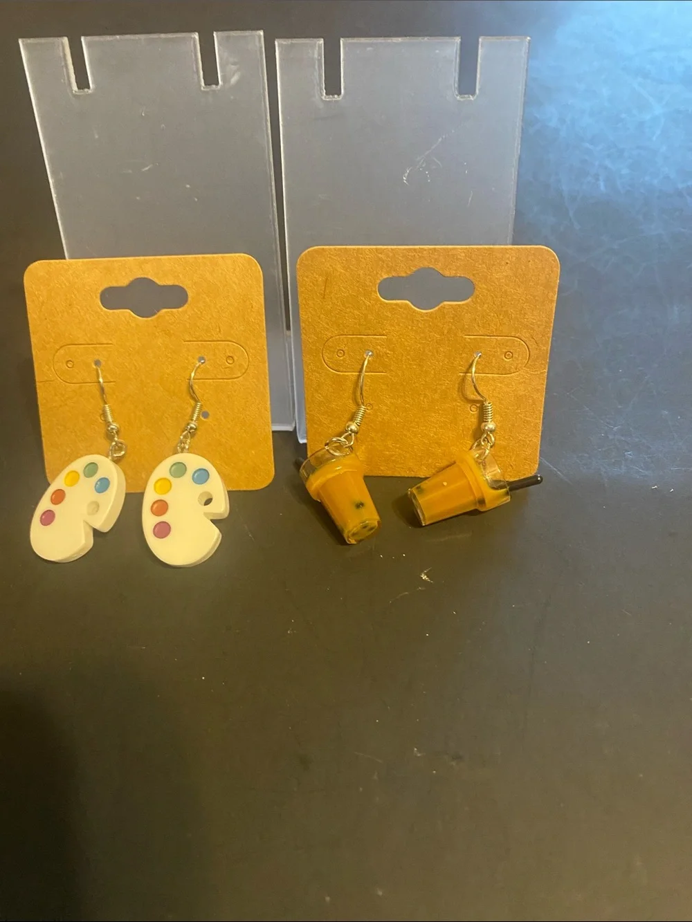 Kids Paint Palette and Bubble Tea Dangle Earrings - Yellow & White
